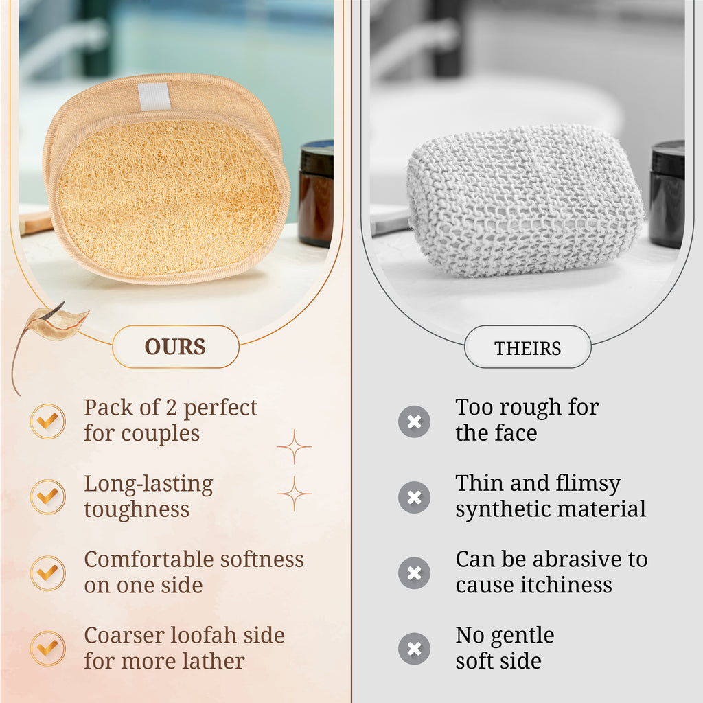 SERRENTO Egyptian Natural Loofah Body Scrubber Pads, Double Sided Luffa Sponge for Women and Men, Deep Scrubbing Shower Face Back and Body, Loofa Luffah Exfoliation Pads – 6.9x4.7 Inches, 2 Pack