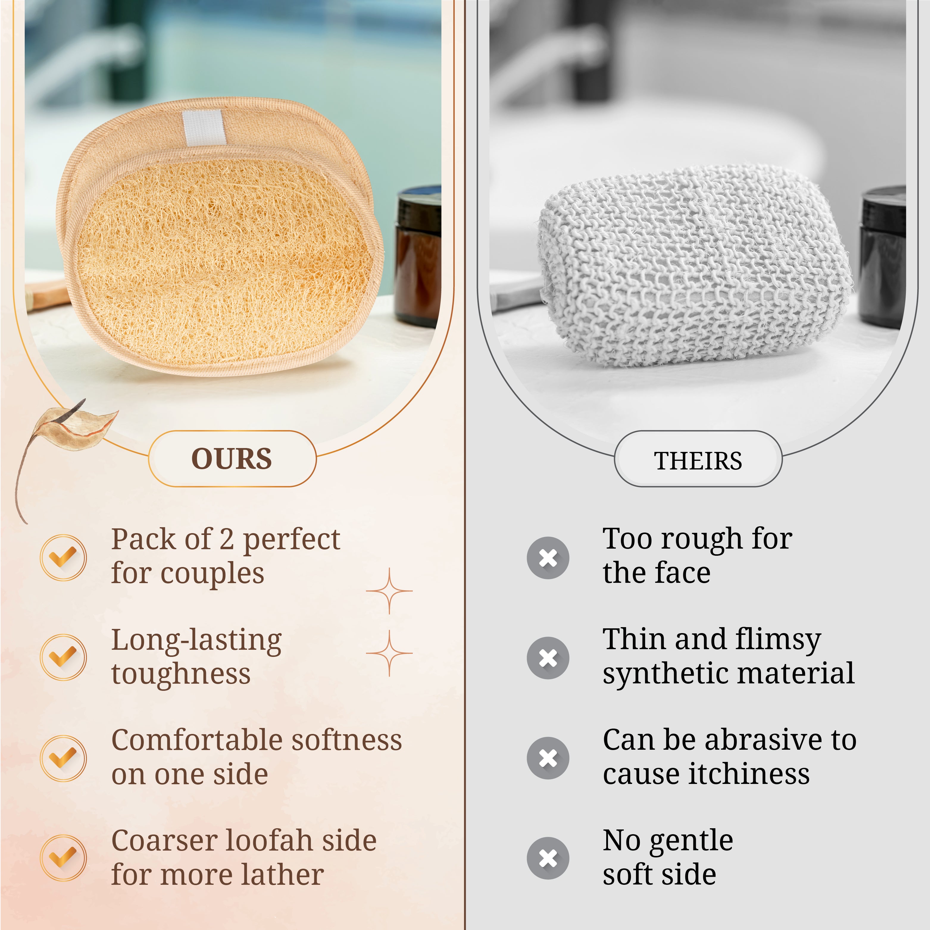 SERRENTO Egyptian Natural Loofah Body Scrubber Pads, Double Sided Luffa Sponge for Women and Men, Deep Scrubbing Shower Face Back and Body, Loofa Luffah Exfoliation Pads – 6.9x4.7 Inches, 2 Pack