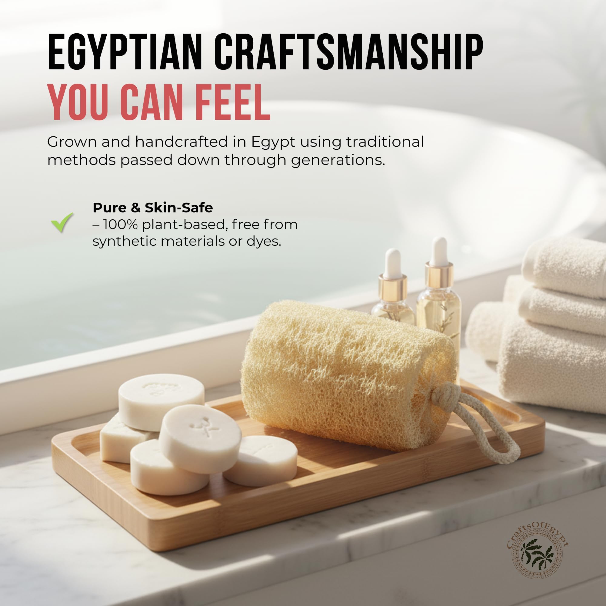 All Natural Loofah Sponge, Pack of 1 Real Egyptian Bath & Shower Exfoliating Loofa Scrubber Sponges for Face, Back & Body, Eco Friendly, No Toxic Chemicals, 6" x 6" by Crafts of Egypt