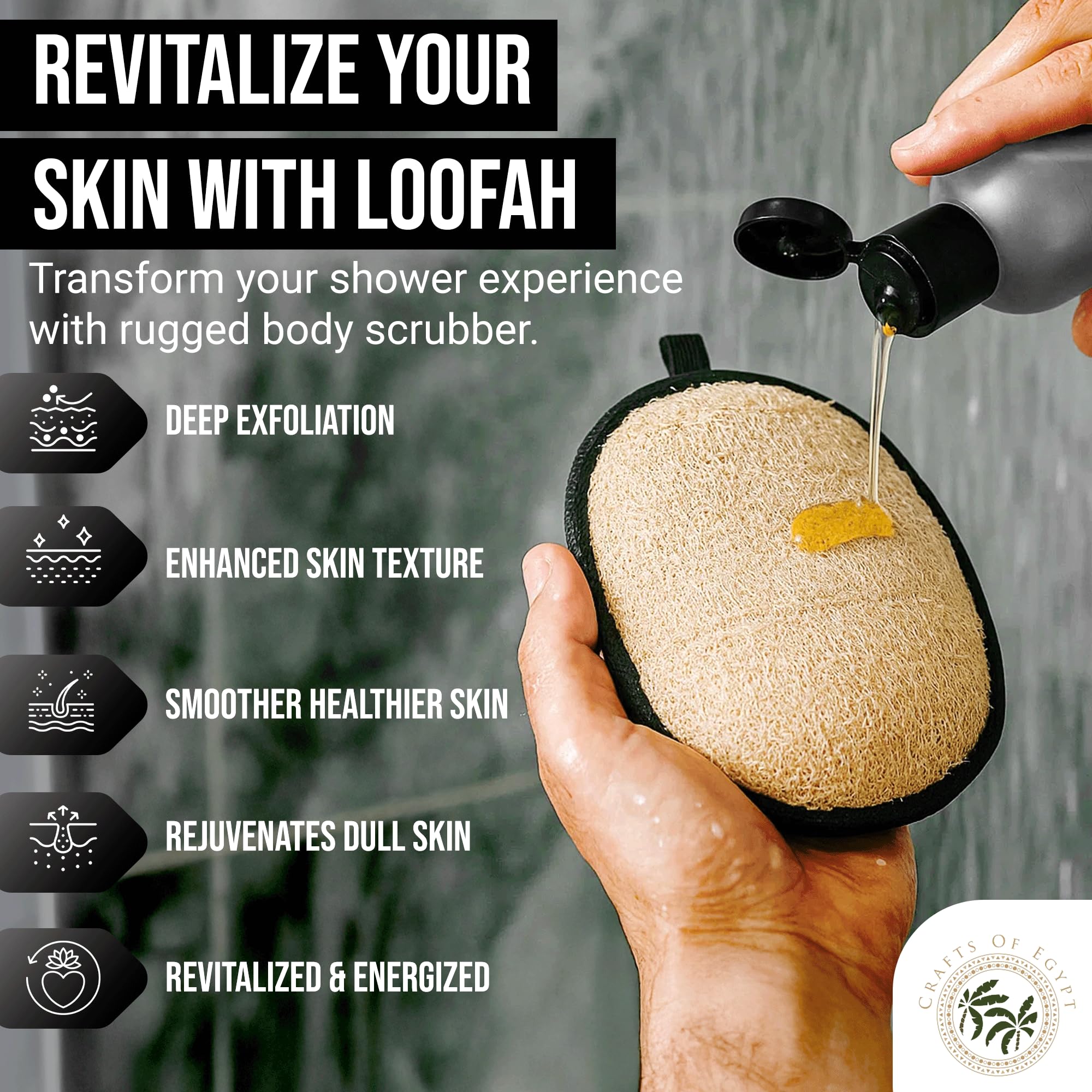Natural Loofah Shower Body Scrubber for Men, Egyptian Luffa Sponge Exfoliating Loofah, Body Sponges for Shower, Mens Hygiene Essentials, Bath Loofahs Body Scrubber Shower Tool - 2PCS Black & White Set