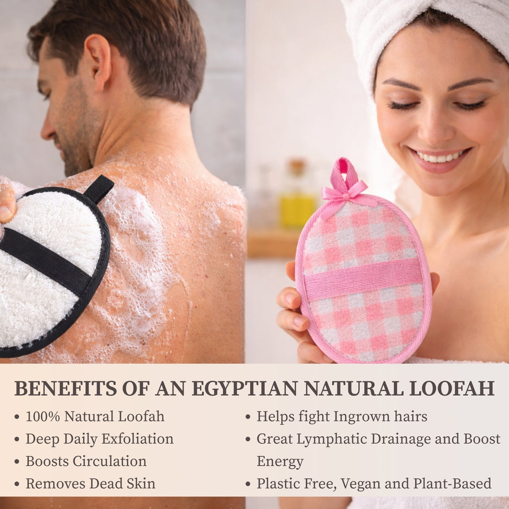 SERRENTO 4-Pack Natural Egyptian Loofah Exfoliating Body Scrubber Sponges for Men and Women, Bath Shower Loofahs for Face Back & Body, Individual Loofahs for Couples – 2 for Men, 2 for Women