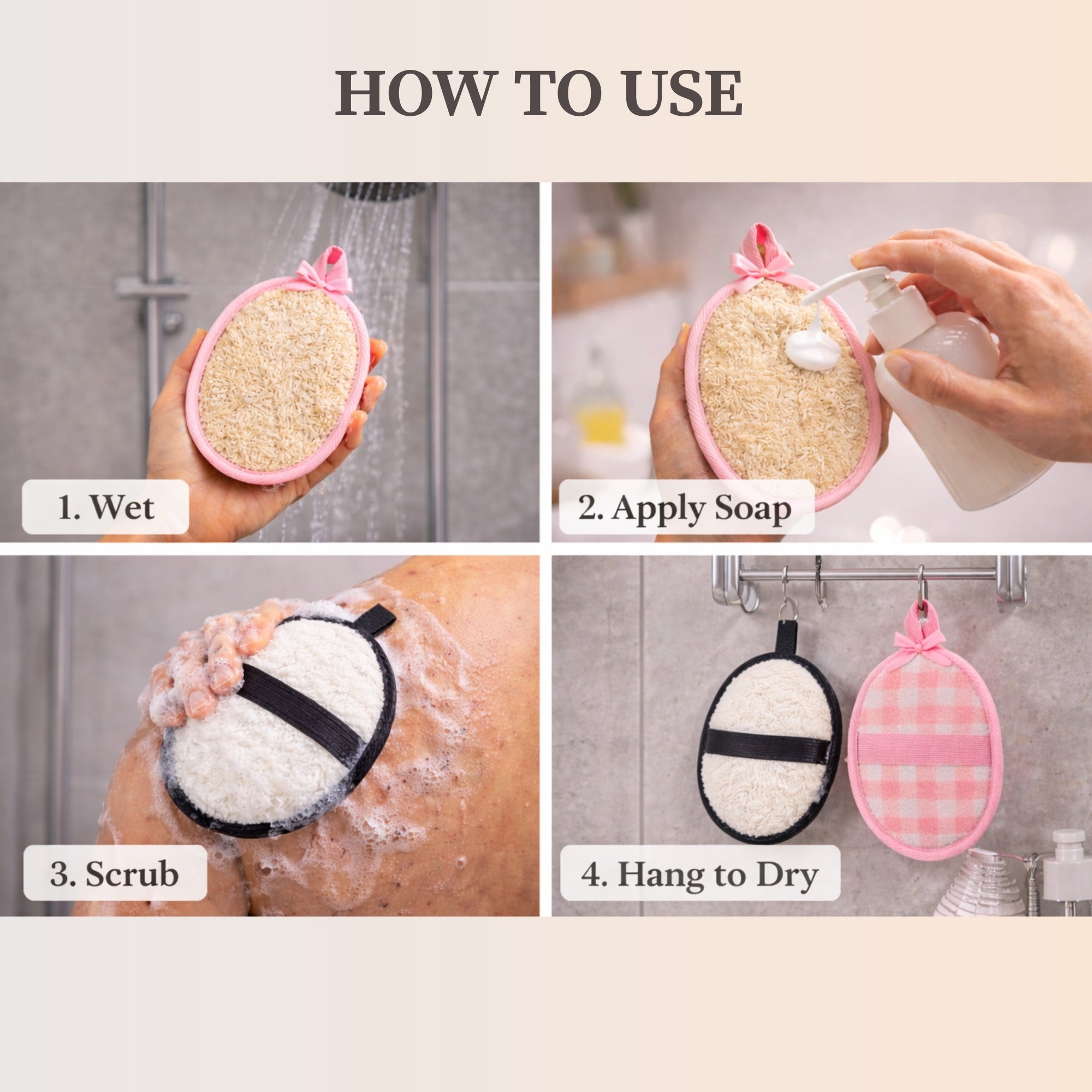 SERRENTO 4-Pack Natural Egyptian Loofah Exfoliating Body Scrubber Sponges for Men and Women, Bath Shower Loofahs for Face Back & Body, Individual Loofahs for Couples – 2 for Men, 2 for Women