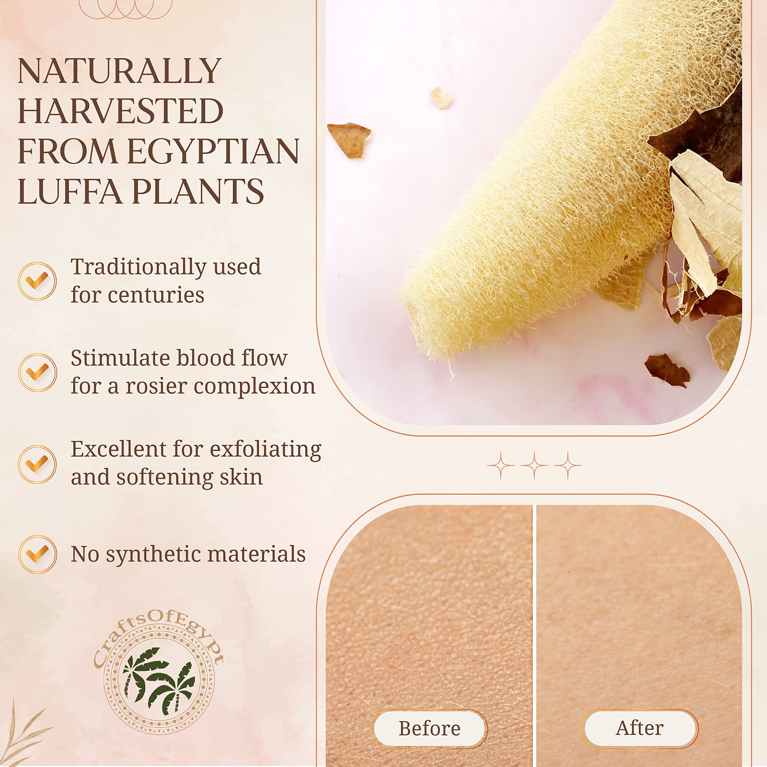 SERRENTO Egyptian Natural Loofah Exfoliating Body Scrubber for Face, Body and Back