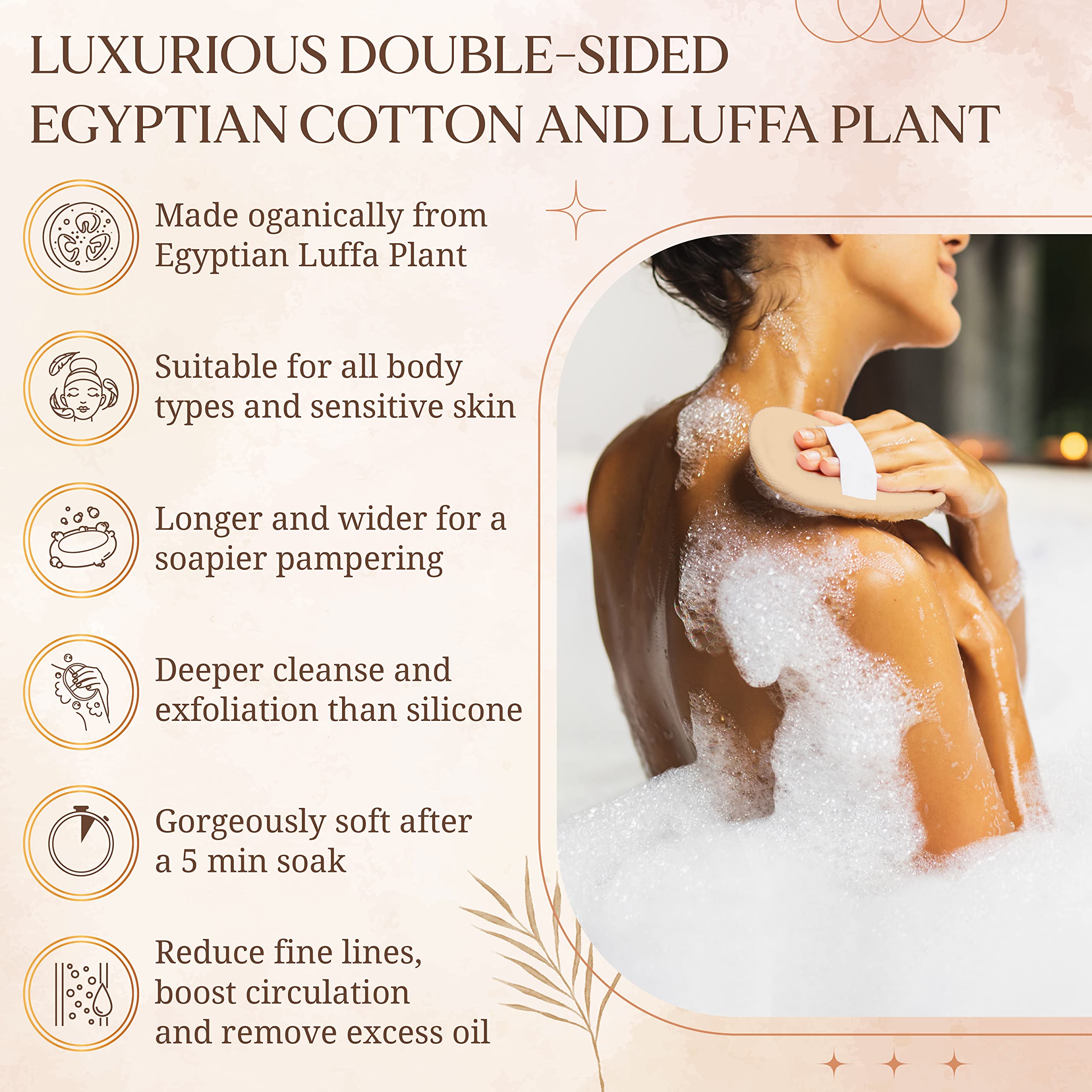 SERRENTO Egyptian Natural Loofah Exfoliating Body Scrubber for Face, Body and Back