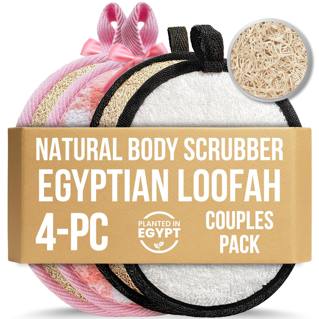 SERRENTO Egyptian Natural Loofah Exfoliating Body Scrubber for Face, Body and Back