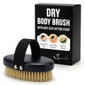 Serrento Dry Brush for Skin – Exfoliating Body Tool for Dry Brushing & Lymphatic Drainage, Natural, Firm Brush for Skin, with Anti-Slip Cotton Strap & Black Wooden Base, 2 in x 5 in