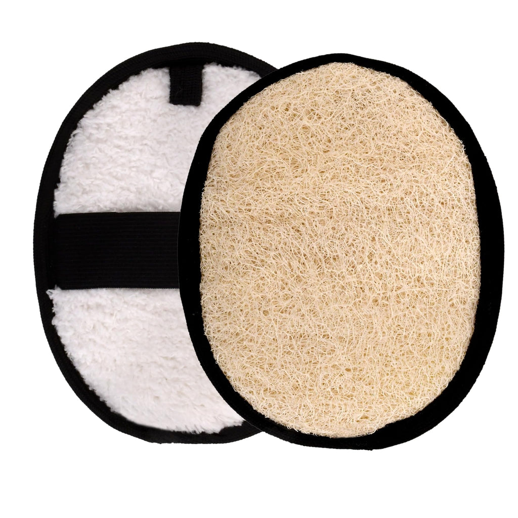 Natural Loofah Shower Body Scrubber for Men, Egyptian Luffa Sponge Exfoliating Loofah, Body Sponges for Shower, Mens Hygiene Essentials, Bath Loofahs Body Scrubber Shower Tool - 2PCS Black & White Set