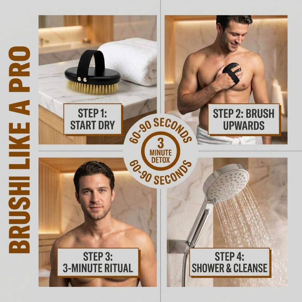 Serrento Dry Brush for Skin – Exfoliating Body Tool for Dry Brushing & Lymphatic Drainage, Natural, Firm Brush for Skin, with Anti-Slip Cotton Strap & Black Wooden Base, 2 in x 5 in