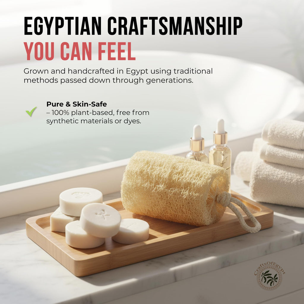 All Natural Loofah Sponge, Pack of 1 Real Egyptian Bath & Shower Exfoliating Loofa Scrubber Sponges for Face, Back & Body, Eco Friendly, No Toxic Chemicals, 6" x 6" by Crafts of Egypt